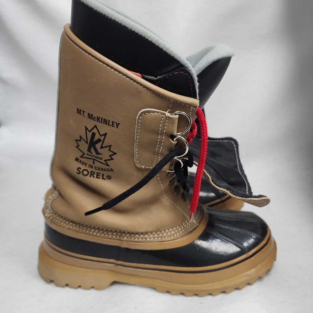 Vintage Sorel Mt. McKinley Men US 8 Brown Black Wool Liner Waterproof Duck Boots